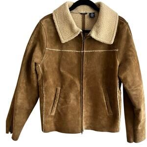 Vintage GAP Genuine Leather Shearling Jacket Tan Suede Sherpa Lined Size L